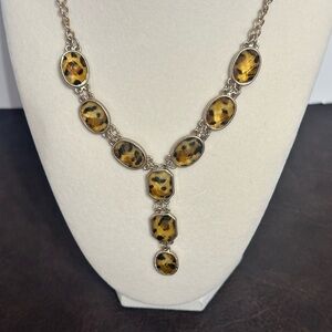 Fashion Jewelry Leopard Print Stones Gold Necklace With Extension Cable Chain